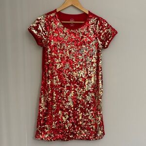 Wonder Nation Girls red/gold sequin mini dress size XL 14-16
